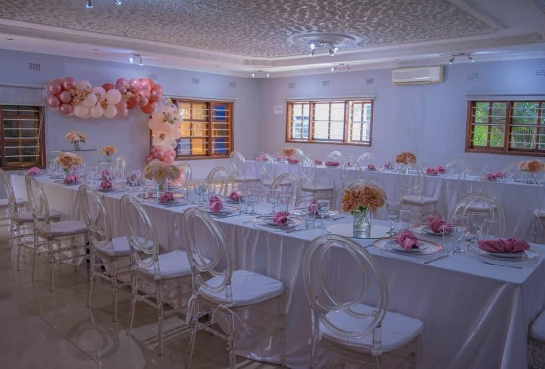 Elegant pink-themed indoor celebration setup